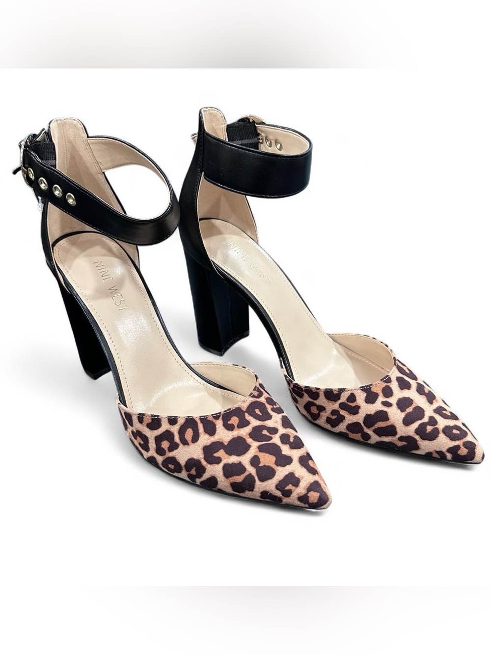 Nine West Aloni 9X Leopard Pointed Toe Comfort Block Heels Size 9 NWT